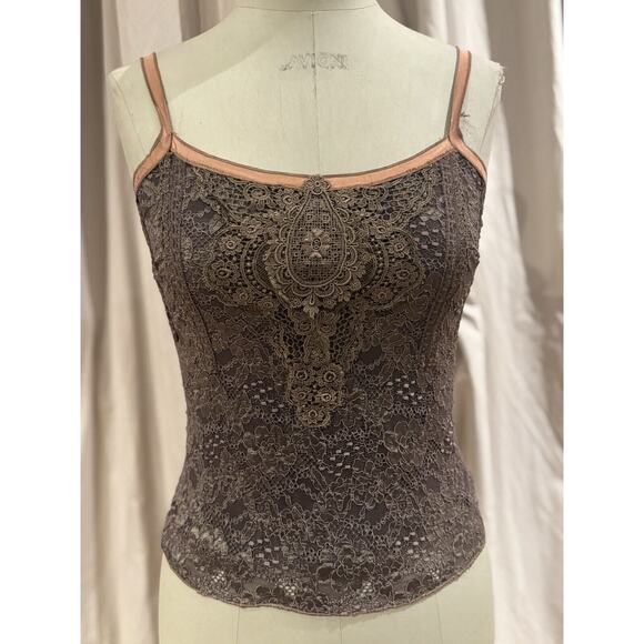 Ann Ferriday Tops - Vintage Ann Ferriday Silk Trimmed Mocha Lace Cami Unworn Stock M